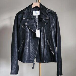 NWT Designer Jacket Derek Lam Crosby Women Black Genuine Lambskin Leather Size L